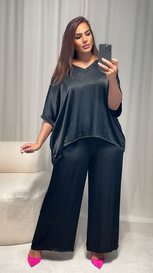 Pantalon satiné ARIANNA ceinture élastique.